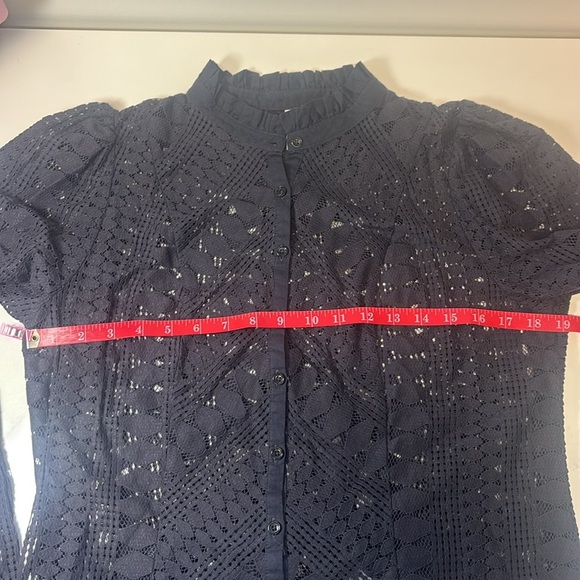 Anthropologie Lace Button Down Top Gray Geometric Blouse Size 8 Office Boho Folk - Picture 5 of 6